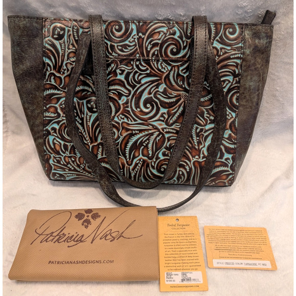 Patricia Nash Handbags - Patricia Nash VARSI Turquoise Tooled Leather Shoulder Tote Bag New with Dust Bag